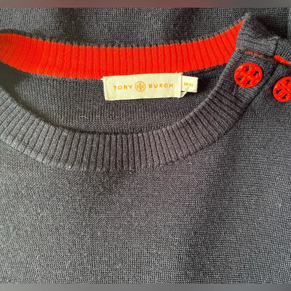 Tory Burch Kimberly Merino Wool Sweater Navy Size M - Picture 6 of 6